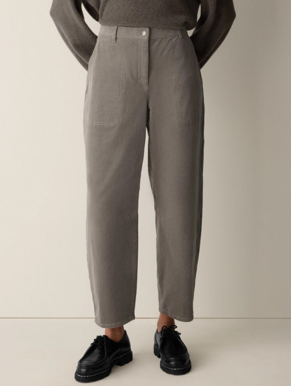 Eileen Fisher Dark Gray Brushed Barrel Leg Lantern Pants Cropped Ankle Women XS